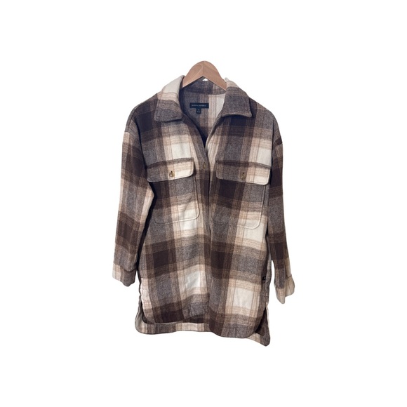 Banana Republic Jackets & Blazers - Banana Republic Women's Plaid Shacket  - Brown and Cream Size XS